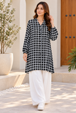 Black & White Grid Print Button-Front  Shirt