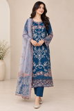 Elegant Navy Blue Chiffon Embroidered 3-Piece Suit