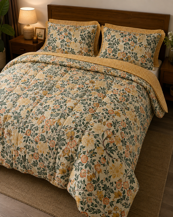 Ideas Home 3-Piece King Quilt Cover Set – Yellow Floral & Checkered
