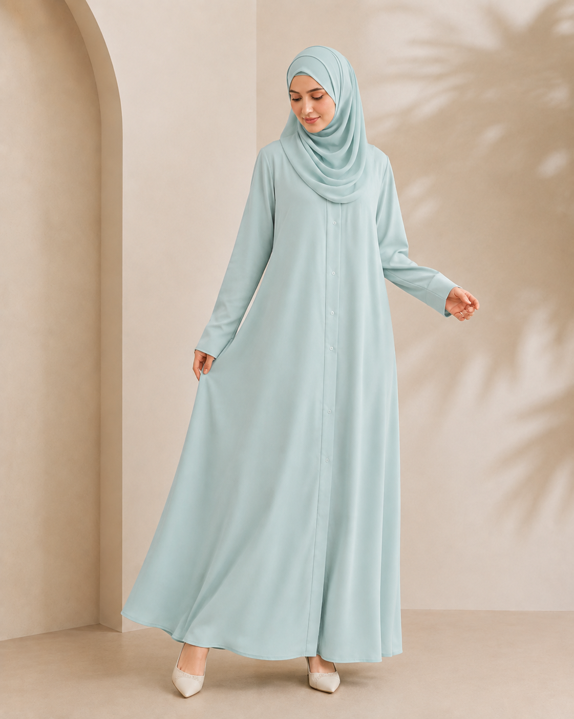 Premium Light Blue Abaya Set with Matching Stole