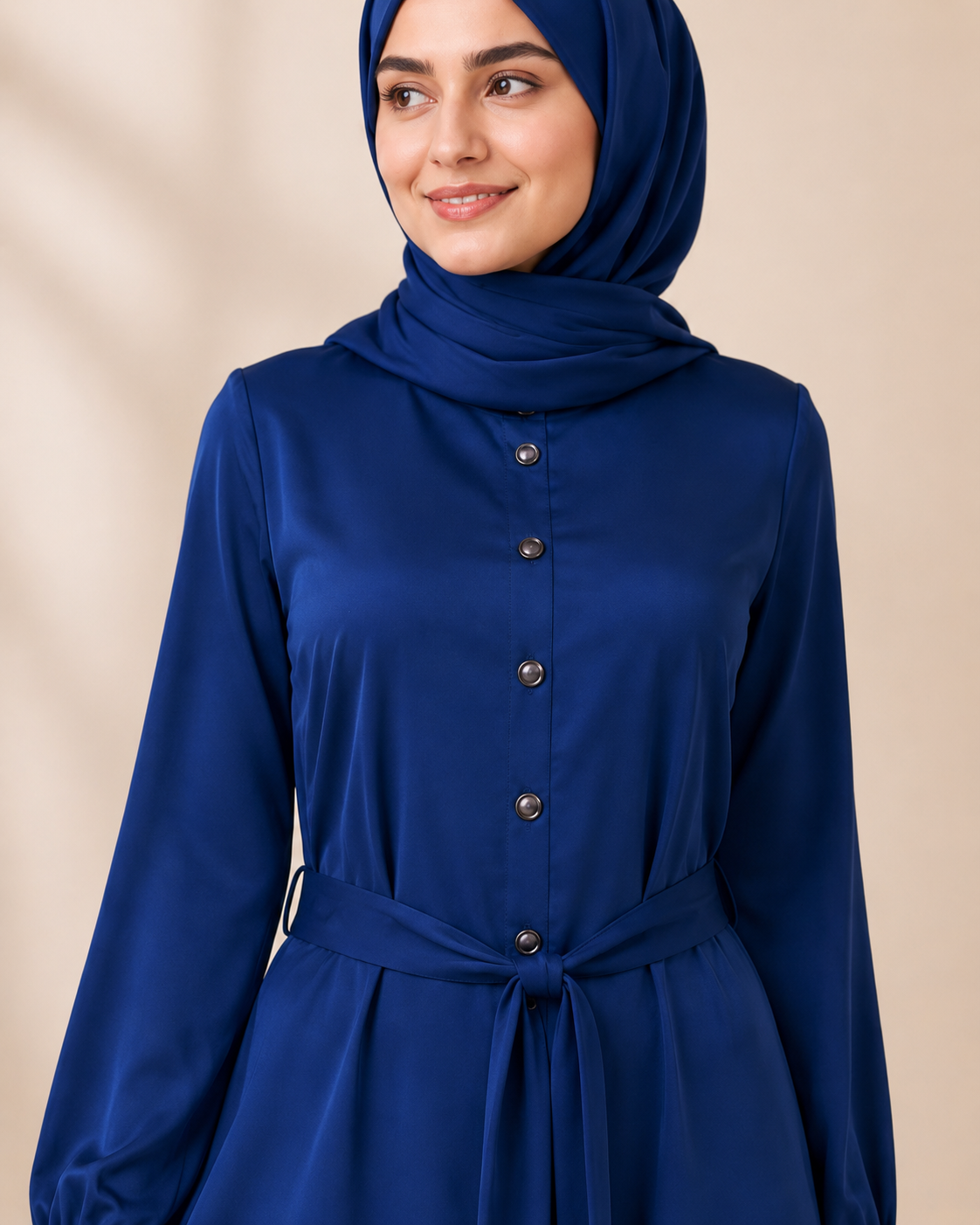 Navy Blue Button-Front Abaya