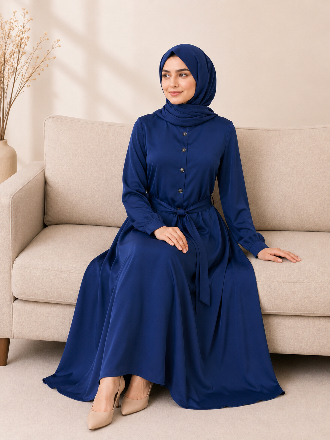 Navy Blue Button-Front Abaya