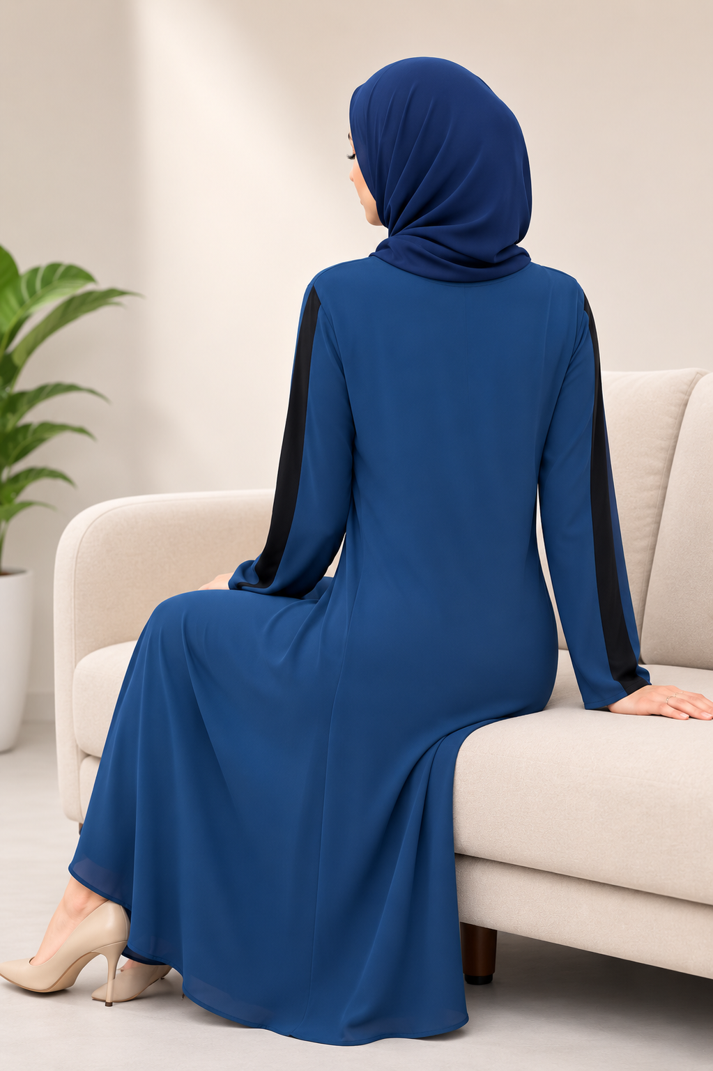 Blue Abaya with Black Lace Front