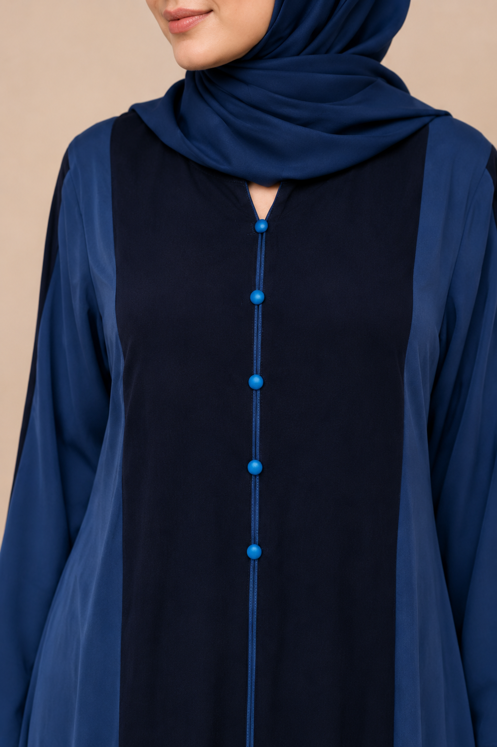 Blue Abaya with Black Lace Front
