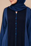 Blue Abaya with Black Lace Front