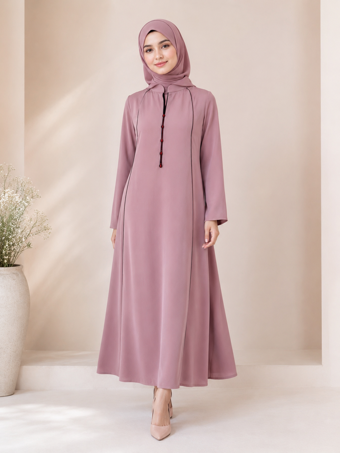 Frock-Cut Button-Front Abaya