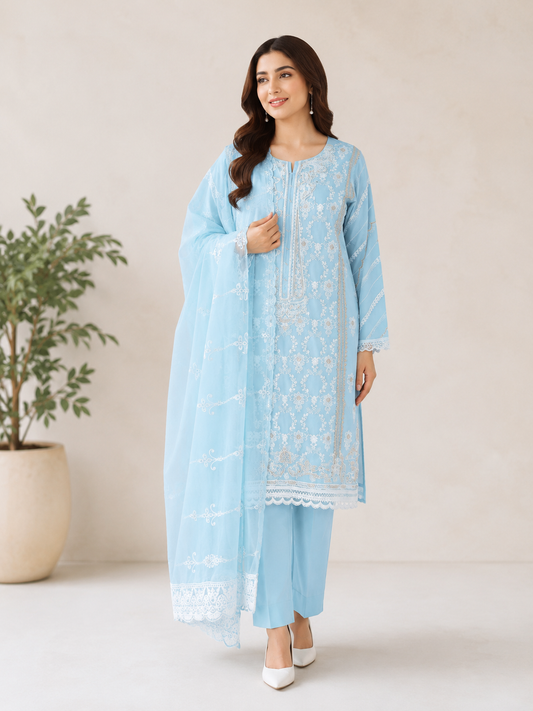 Embroidered Lawn Three-Piece Summer Suit 909