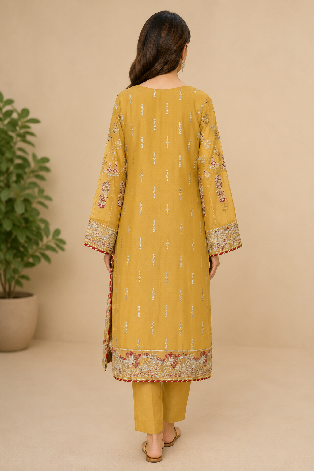 Traditional Embroidered Three-Piece Suit with Dupatta