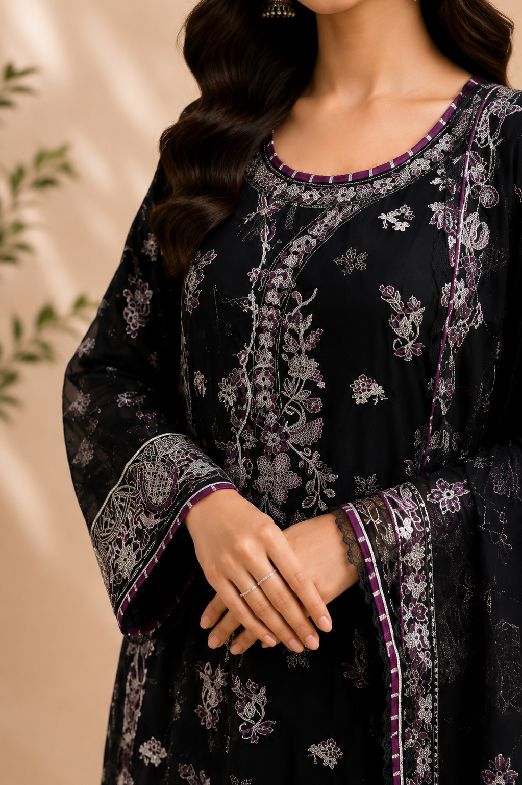 Embroidered Three-Piece Suit — Kameez & Dupatta
