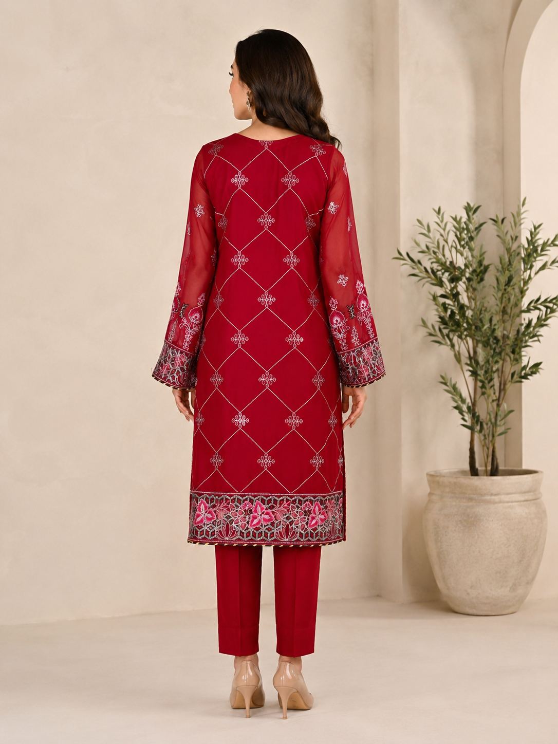 Embroidered Three-Piece Suit with Printed Dupatta