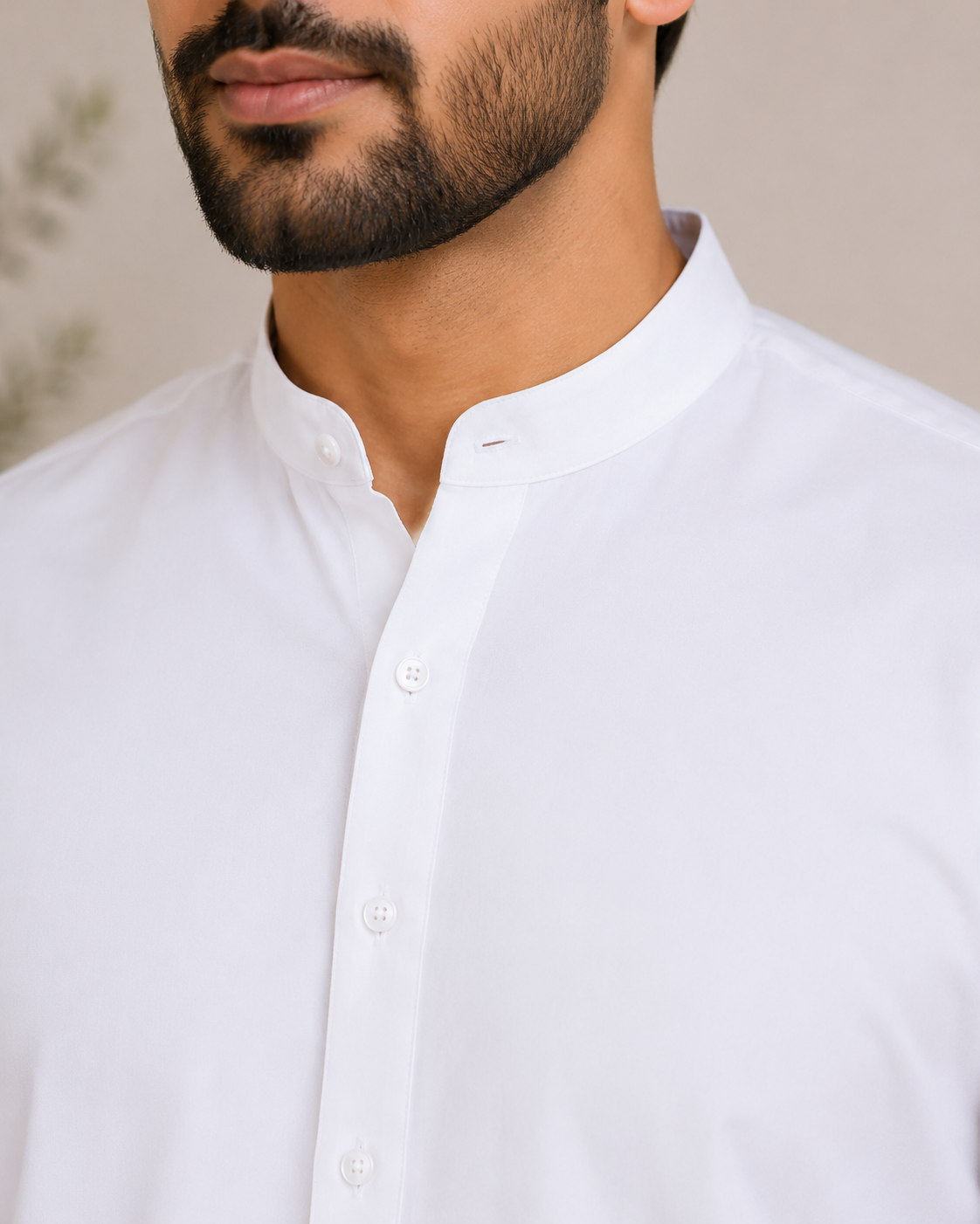 Classic White Cotton Band Collar Trouser Kameez