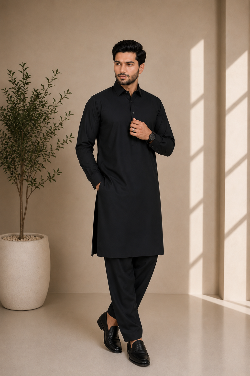 Black Cotton Blend Trouser Kameez