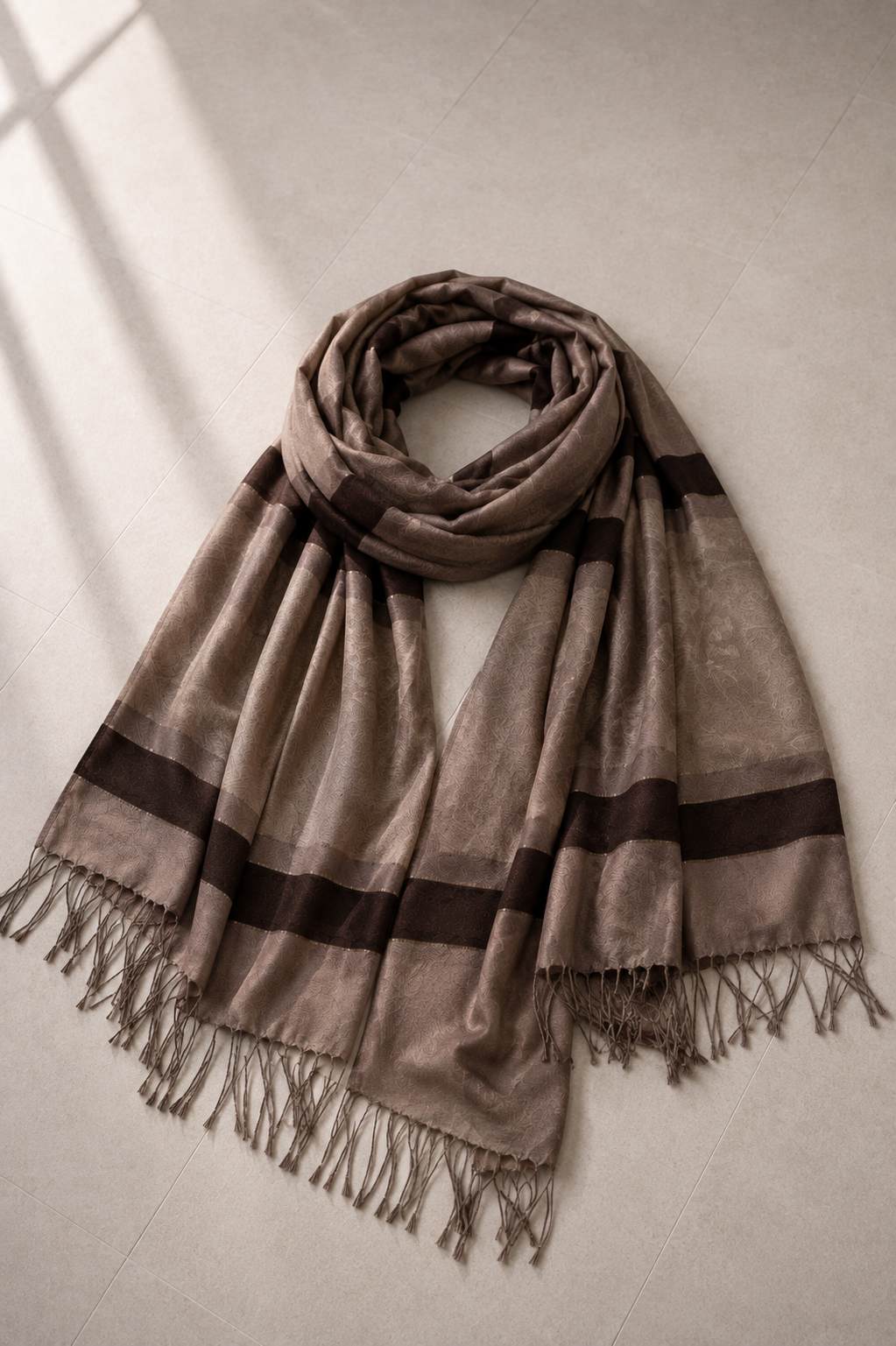 Soft Brown Striped Linen Scarf