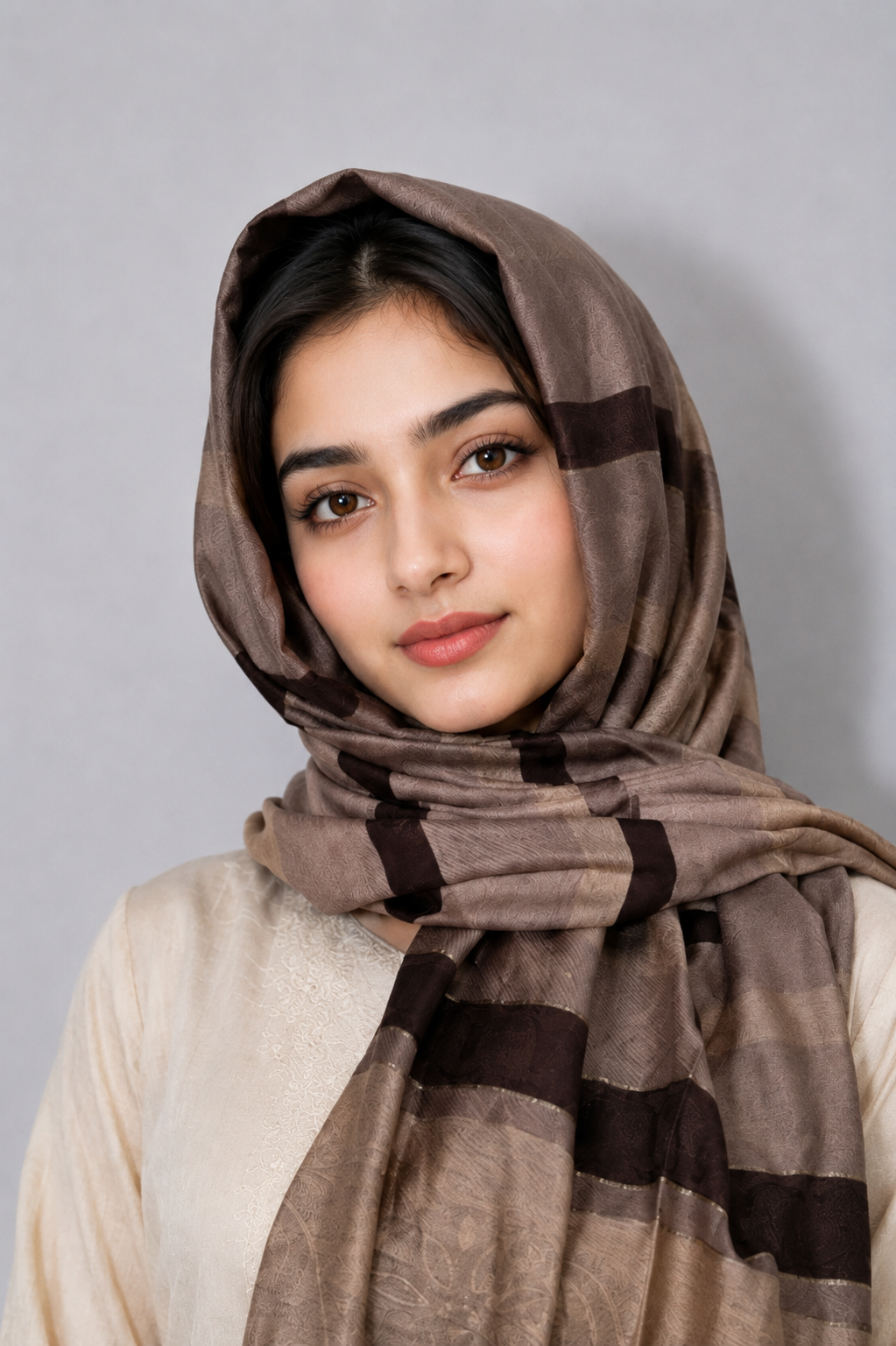Soft Brown Striped Linen Scarf