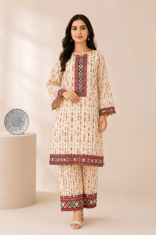 Border and Cuff Embroidered Suit — No. 097