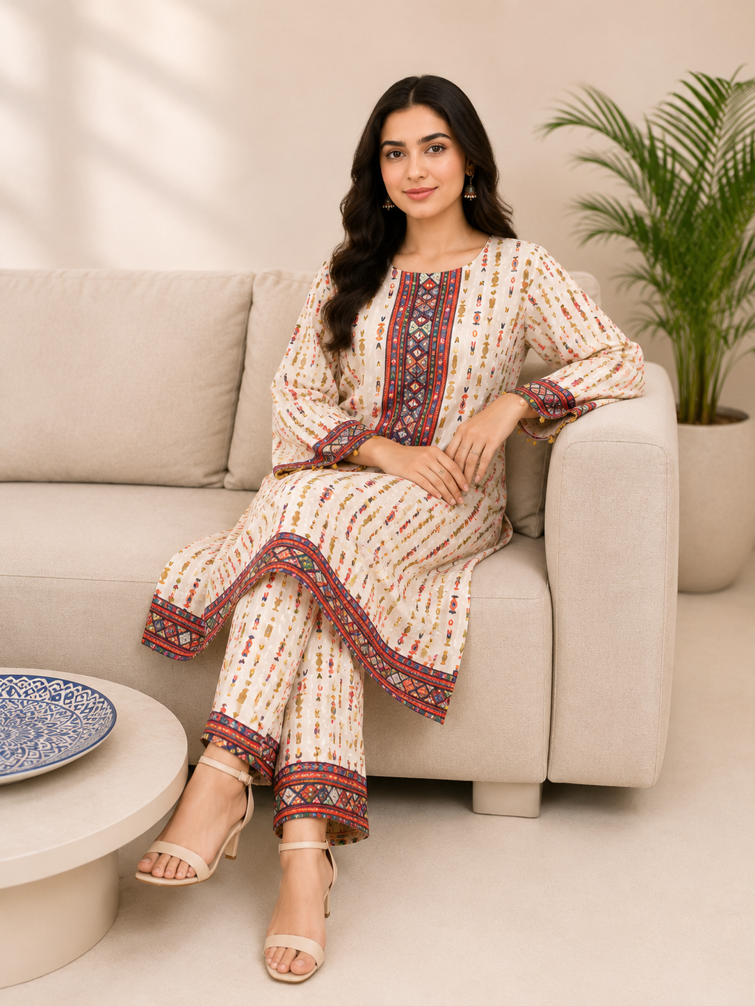 Border and Cuff Embroidered Suit — No. 097
