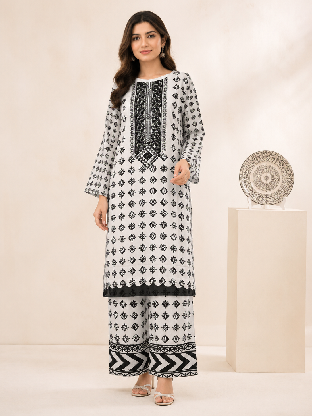 Ladies Suit with Embroidered Neck — No. 111