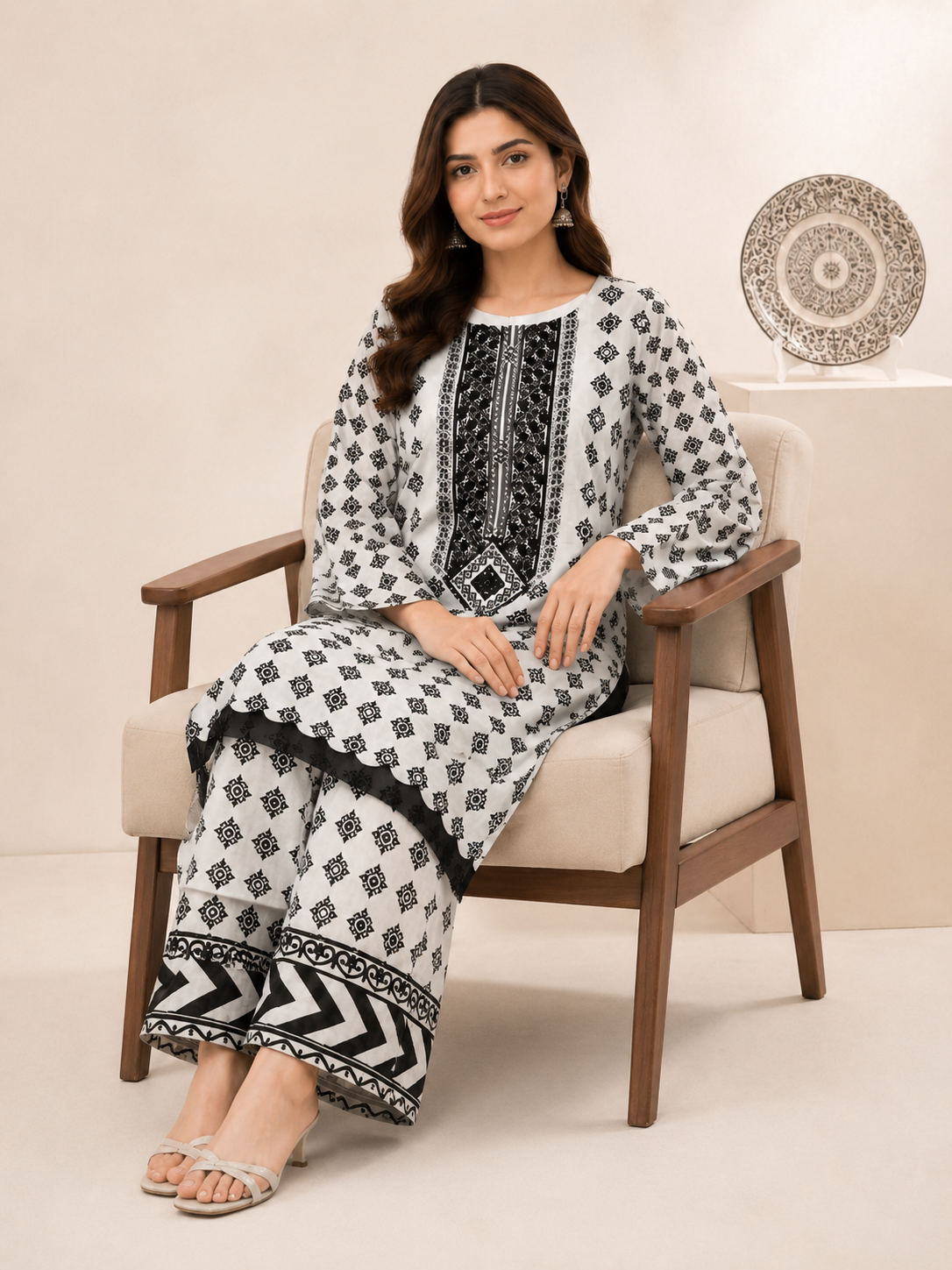 Ladies Suit with Embroidered Neck — No. 111