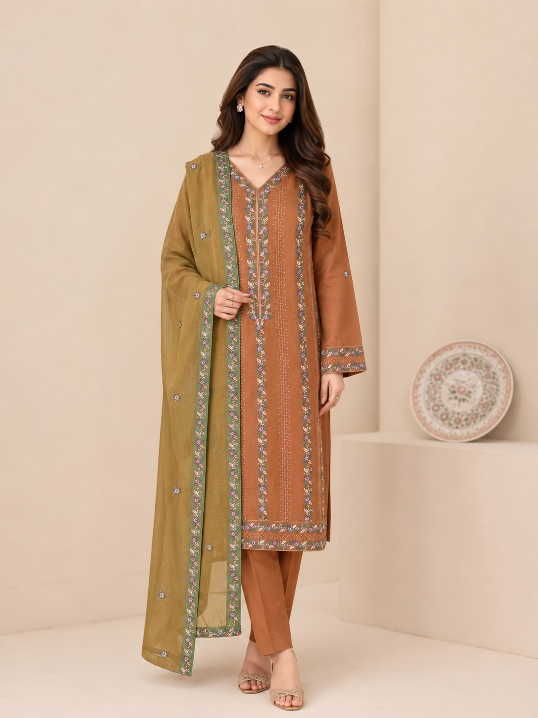 Neck-Embroidered Lawn Suit — No. 102
