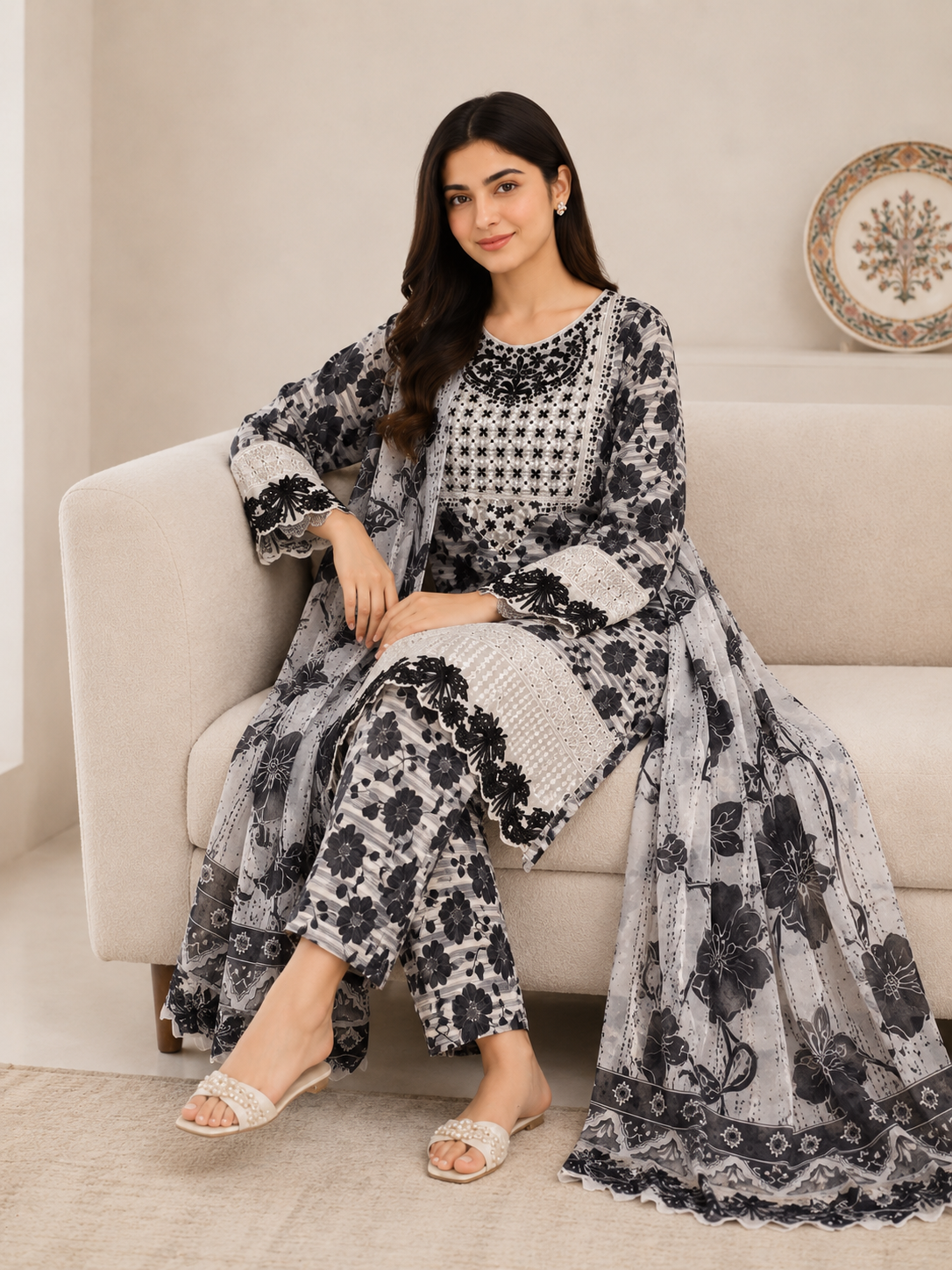 Ladies Suit with Embroidered Neck — No. 115