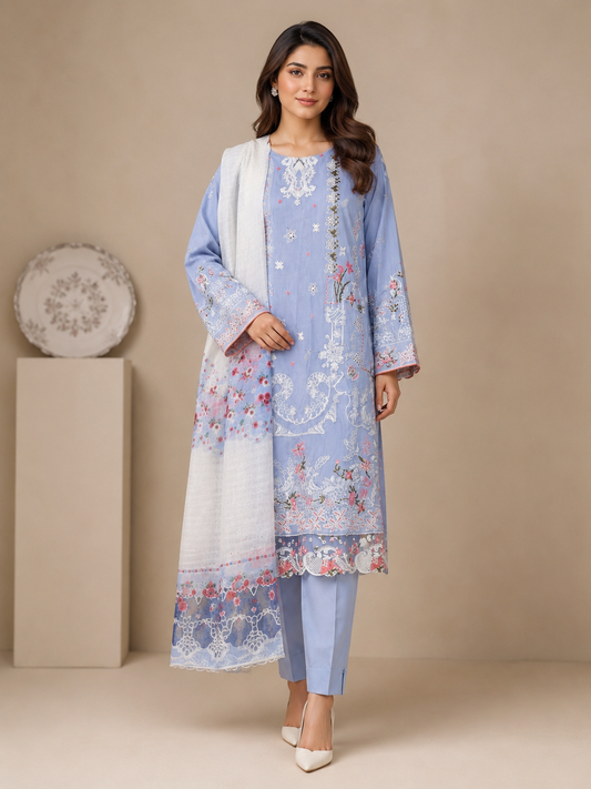Embroidered Suit with Dupatta — No. 100