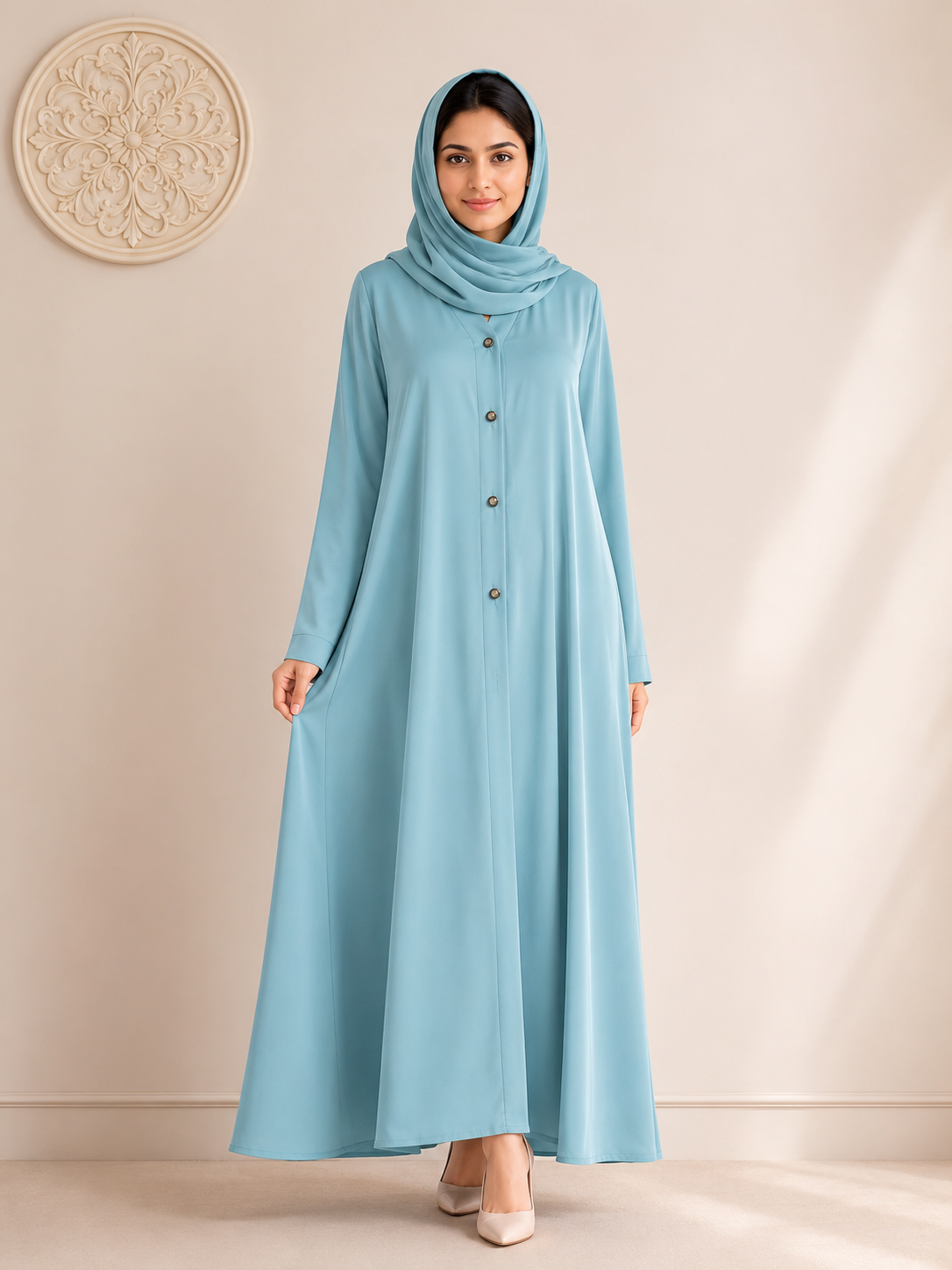 Olive Green Long Button Abaya