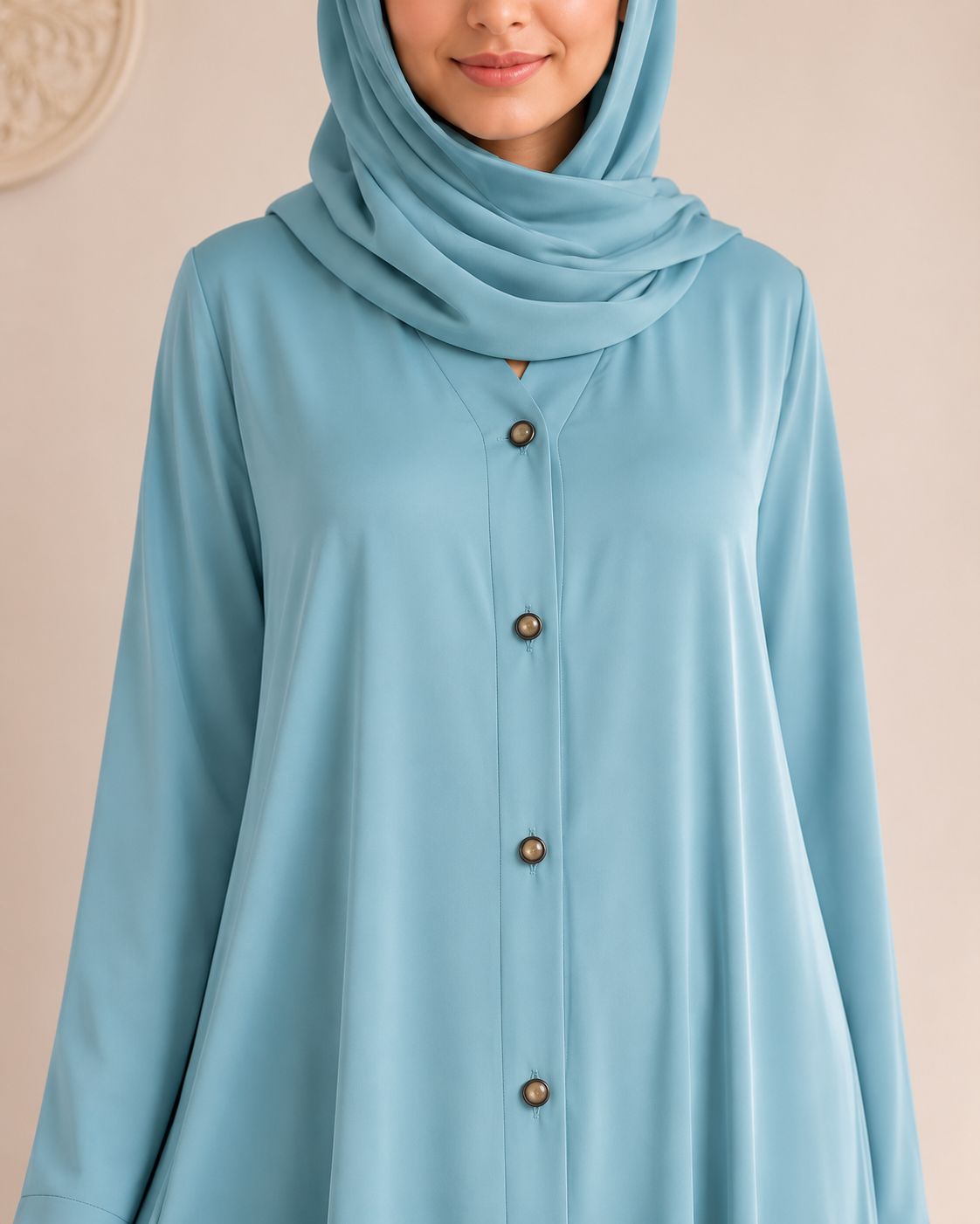 Olive Green Long Button Abaya