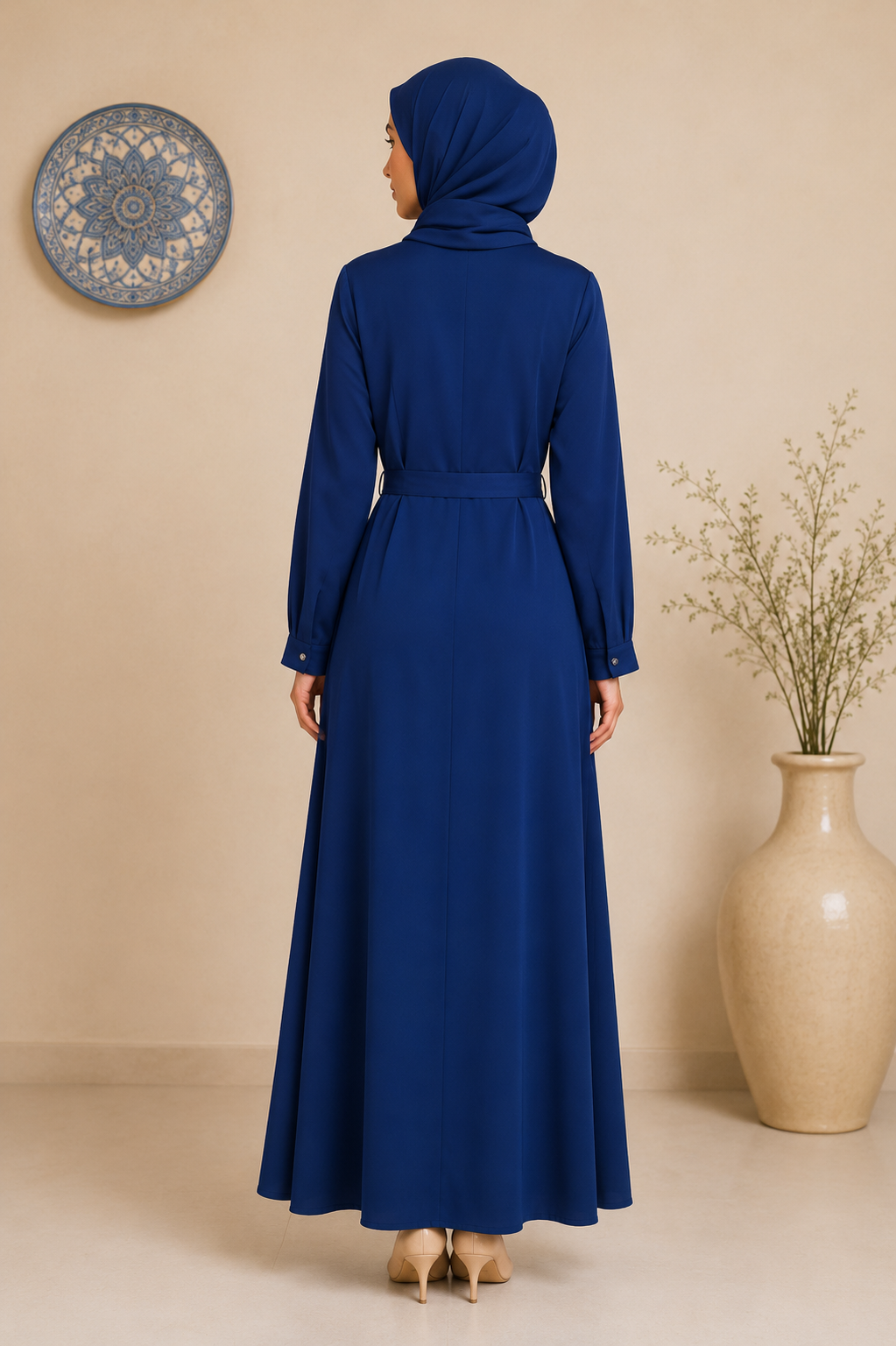 Navy Blue Belt-Style Shirt Abaya