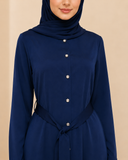 Navy Blue Belt-Style Shirt Abaya