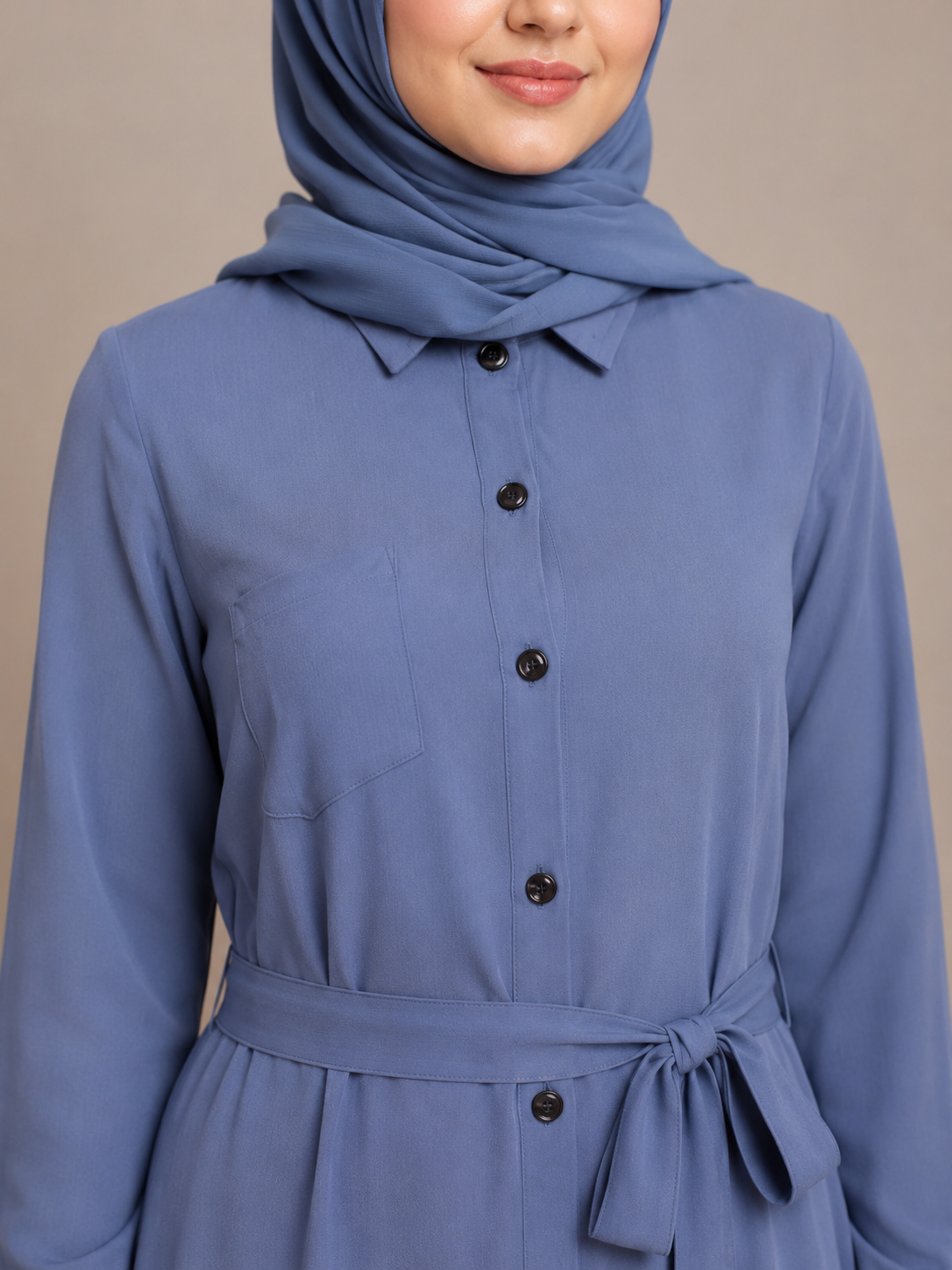 Belted Button-Front Abaya