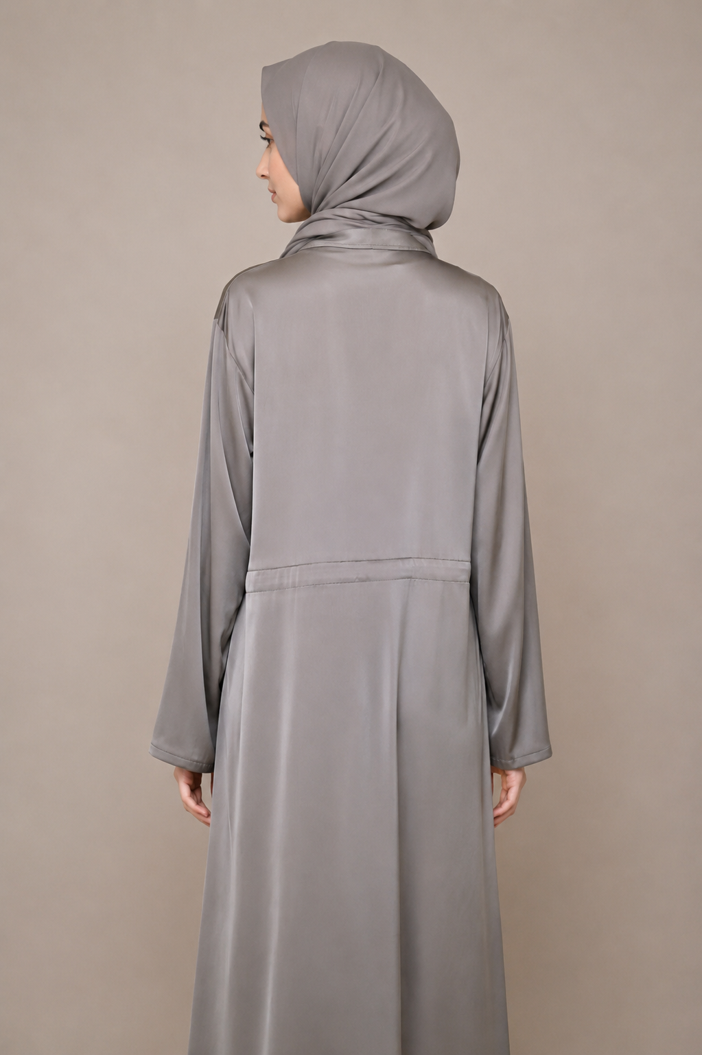 Beige Zip-Style Shirt Abaya