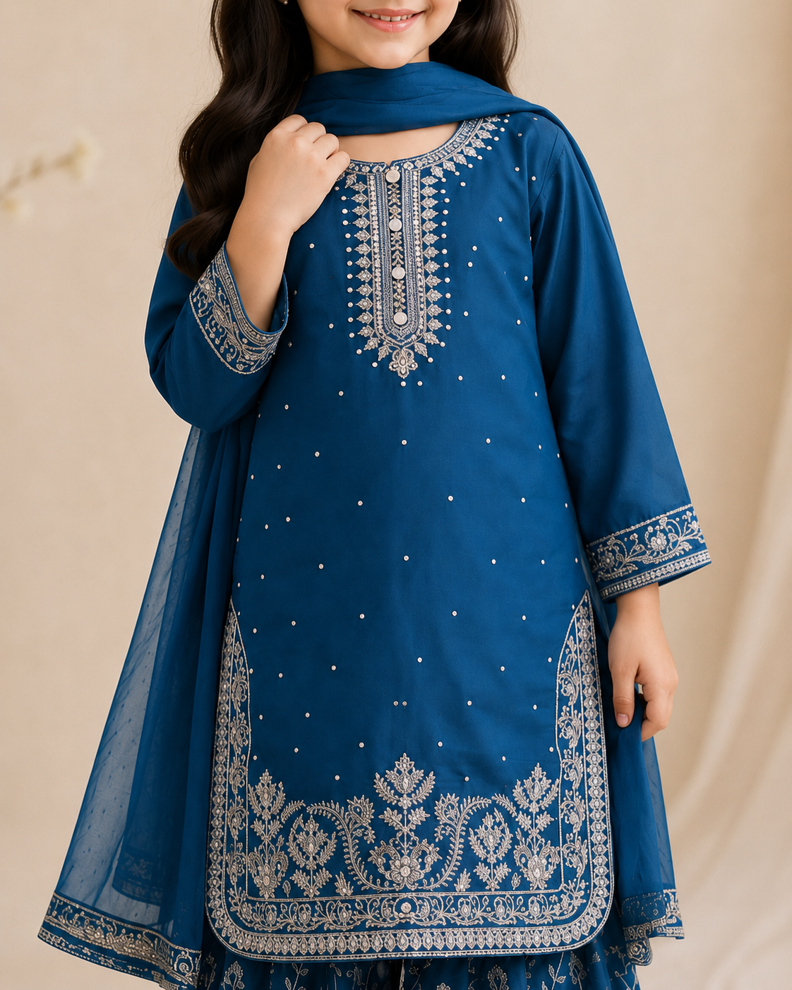 Girls Fancy Embroidered Sharara Set — No. 031