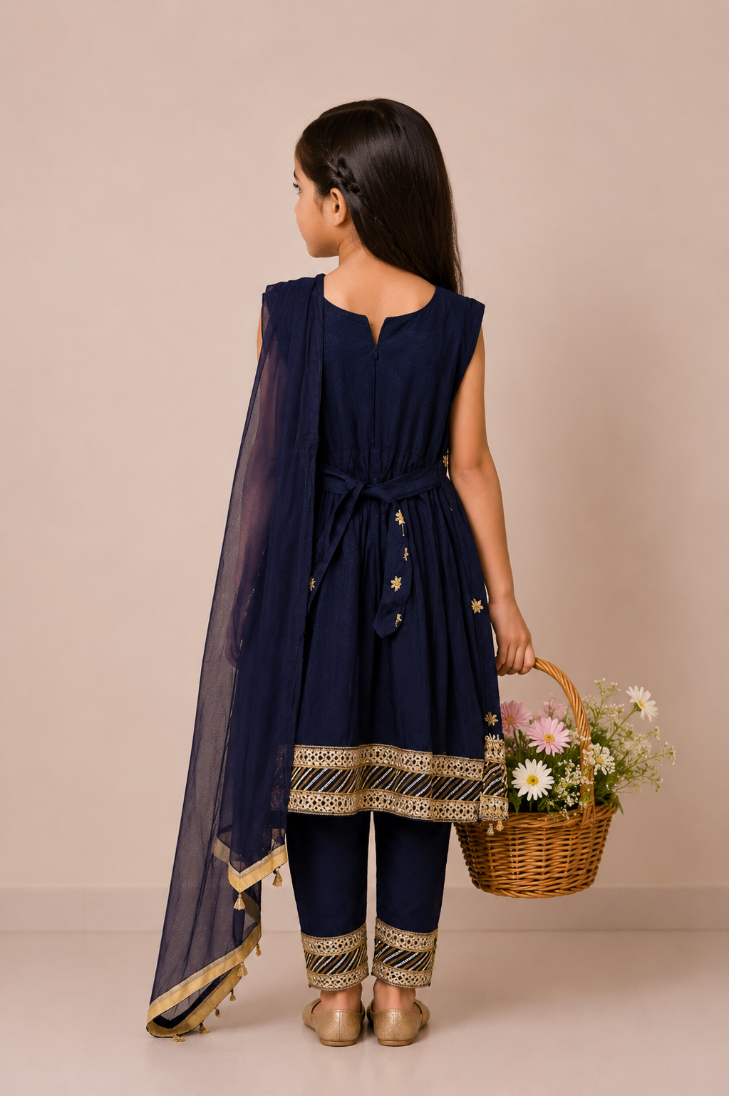 3-Piece Girls Embroidered Frock Set with Dupatta — B — My Link for ALL