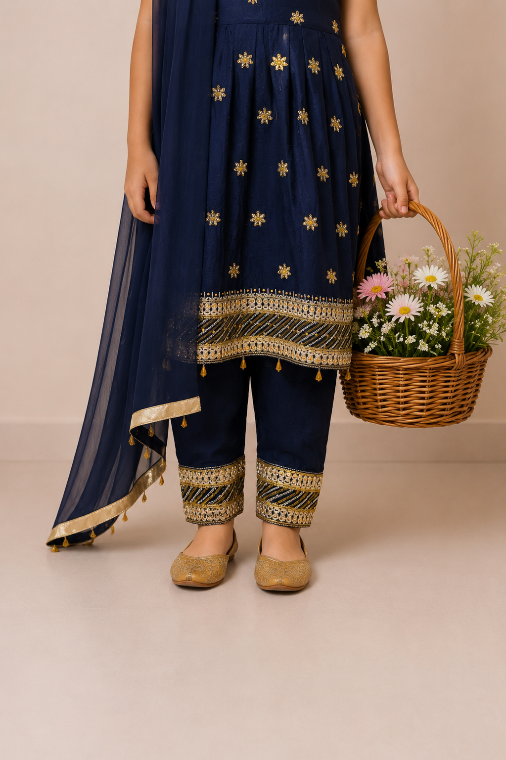 3-Piece Girls Embroidered Frock Set with Dupatta — B — My Link for ALL
