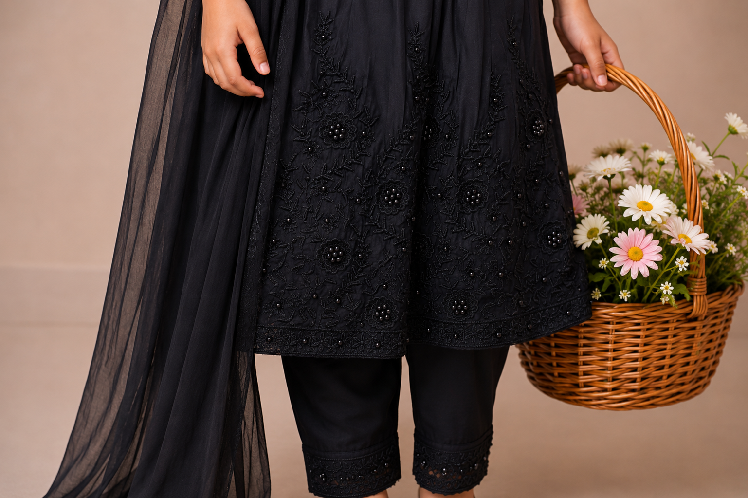 3-Piece Girls Embroidered Frock Set with Matching Dupatta — My Link for ALL