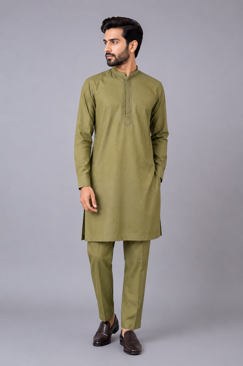 Front Embroidered 2-Piece Gents Suit — Zinc — My Link for ALL