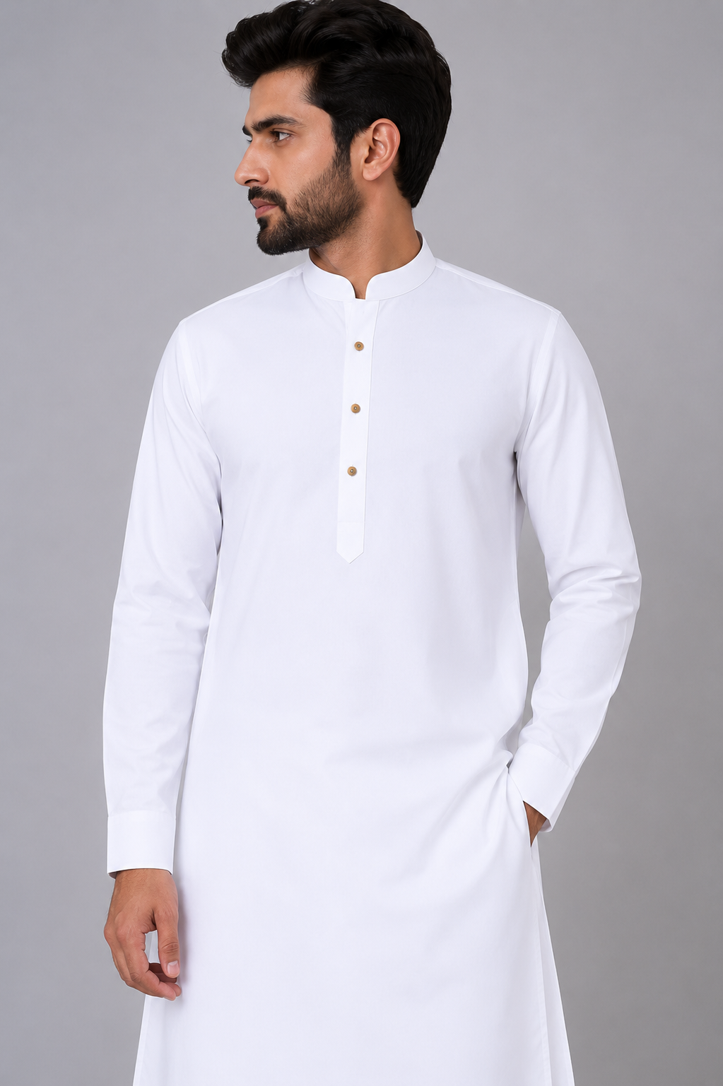 Classic White Shalwar Kameez with Button Detailing — My Link for ALL