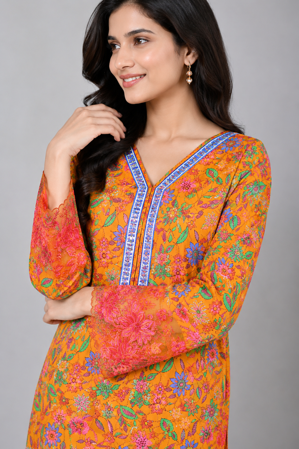Plain 2-Piece Lawn Suit with Cuff Embroidery — C — My Link for ALL