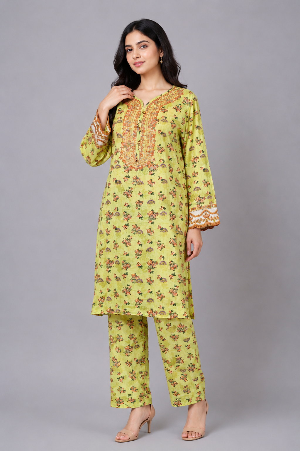 Plain 2-Piece Lawn Suit with Cuff Embroidery — D — My Link for ALL