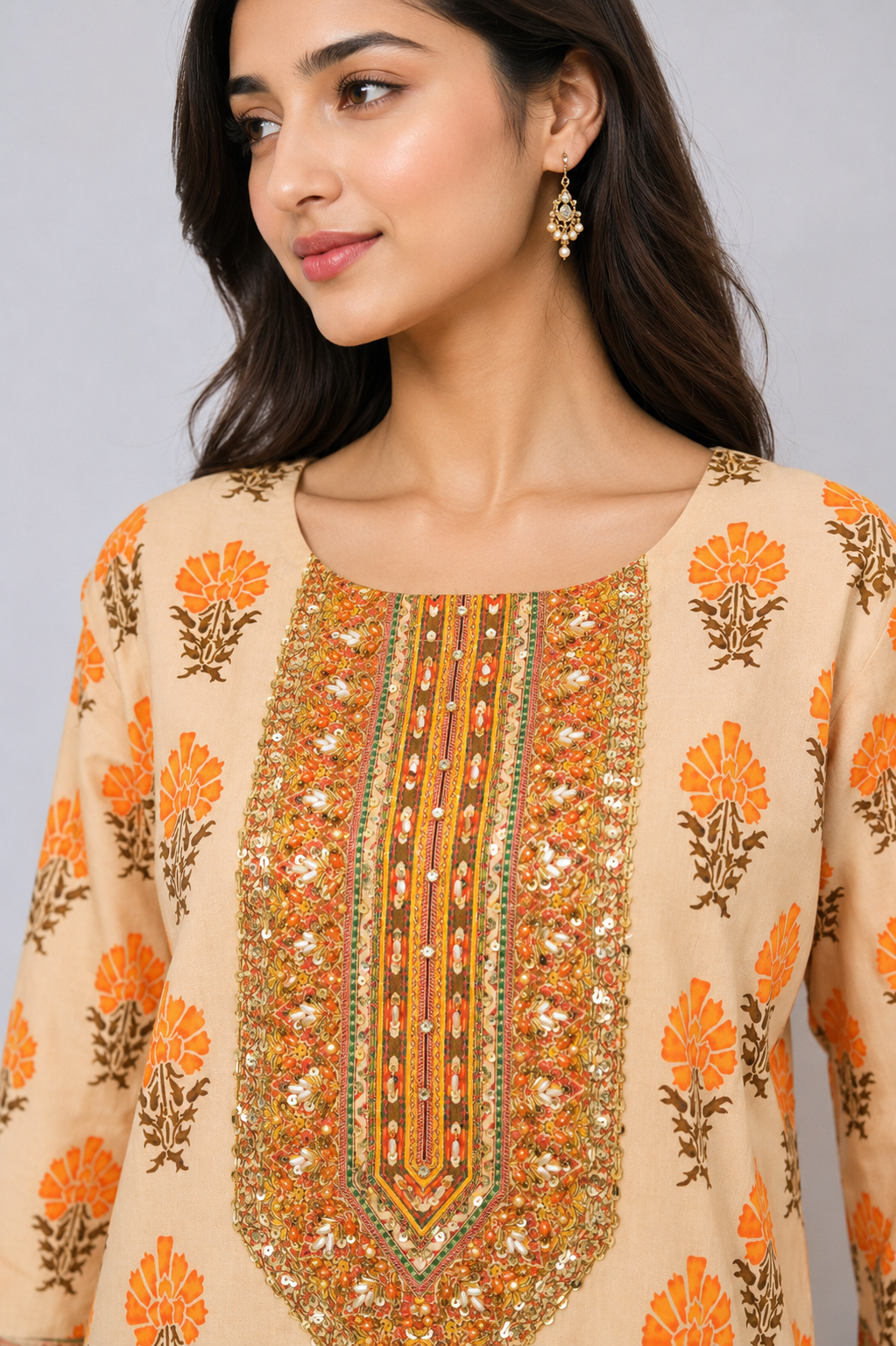Neck Embroidered 2-Piece Plain Lawn Suit — A — My Link for ALL