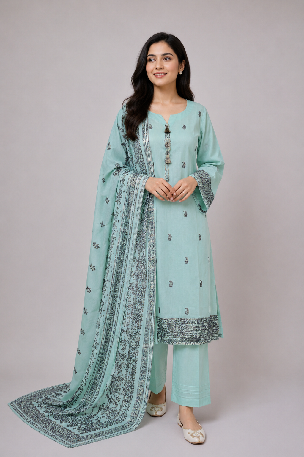 3-Piece Elegant Lawn Suit with Dupatta — C — My Link for ALL