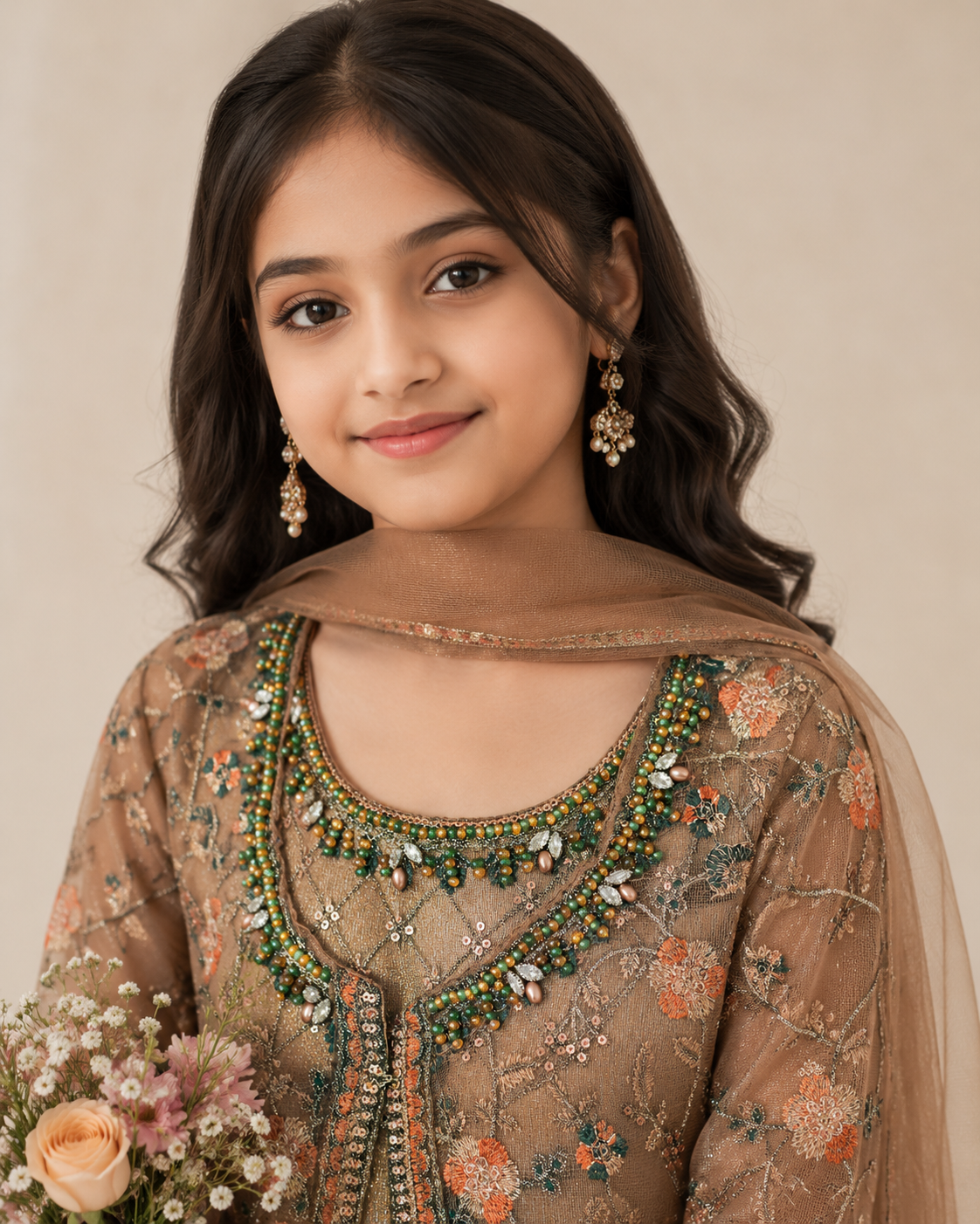 Embroidered Girls 3-Piece Frock Set with Dupatta — My Link for ALL