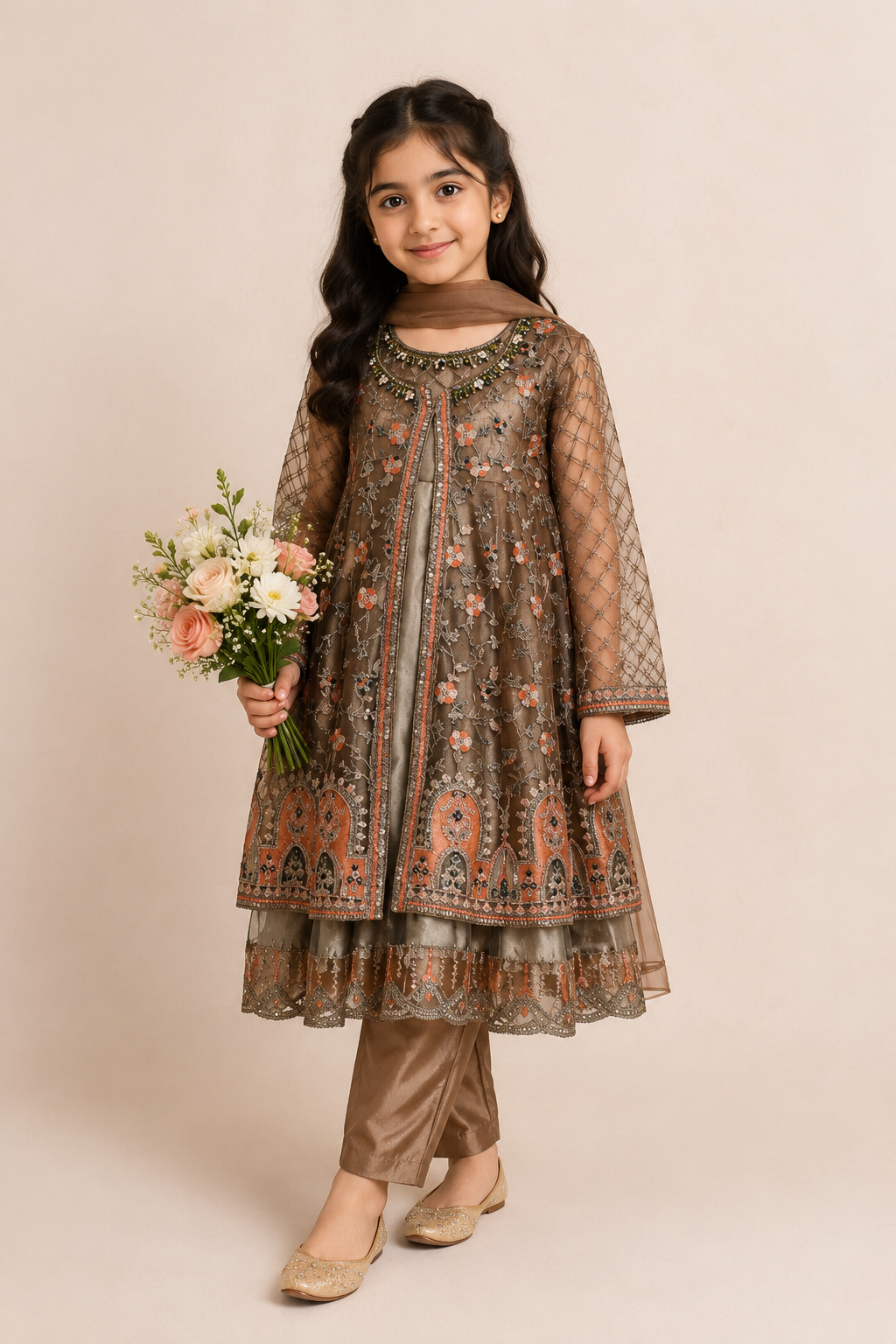 Embroidered Girls 3-Piece Frock Set with Dupatta — My Link for ALL