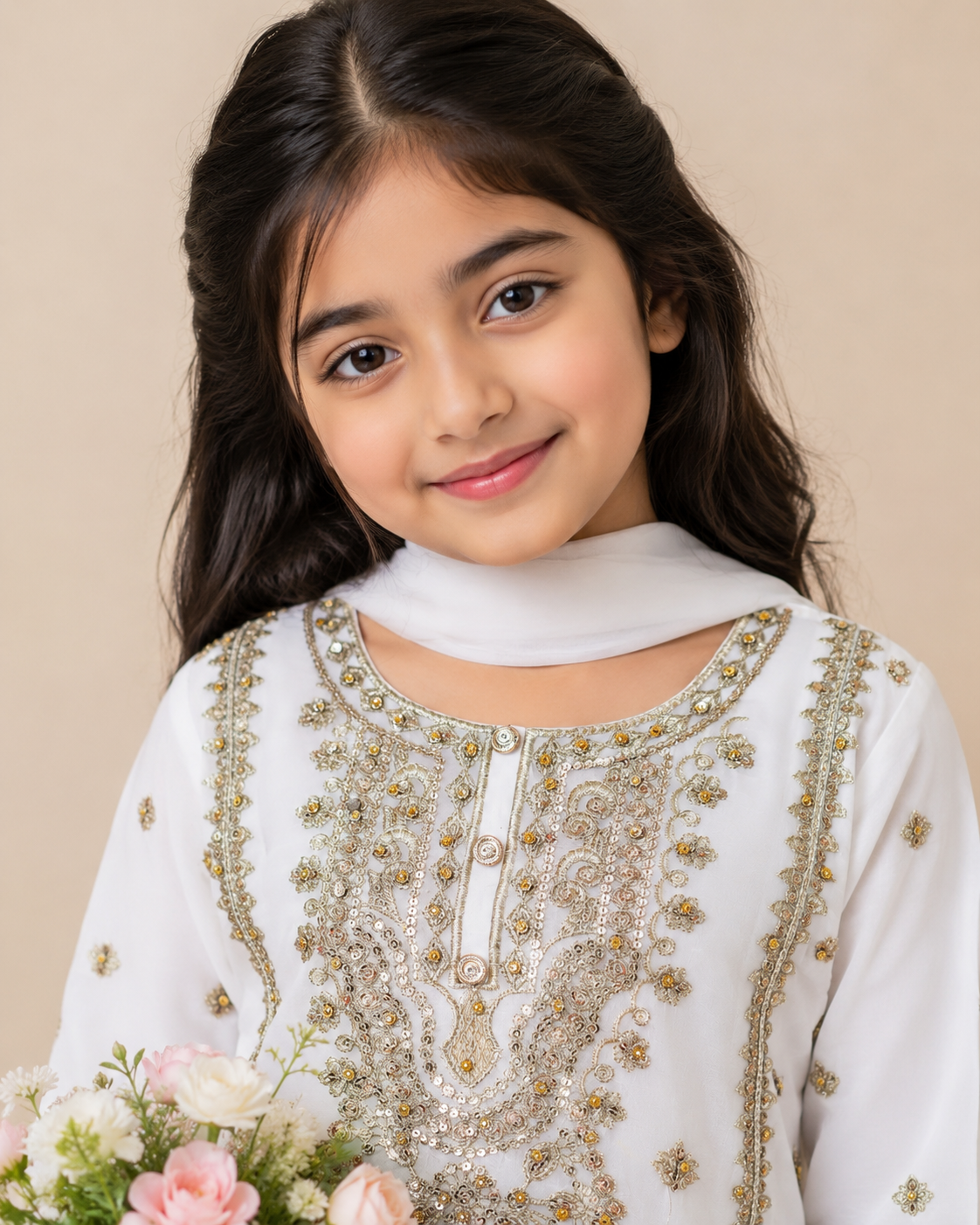 Embroidered Girls 3-Piece Frock Set