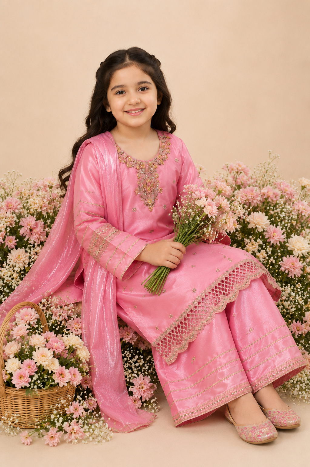 Embroidered 3-Piece Girls Suit