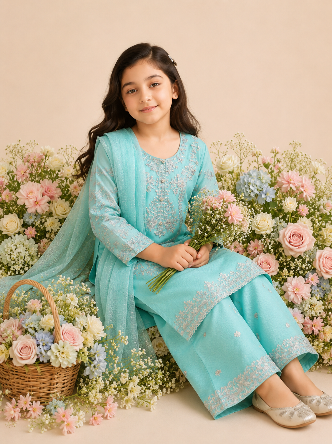Embroidered Girls 3-Piece Suit