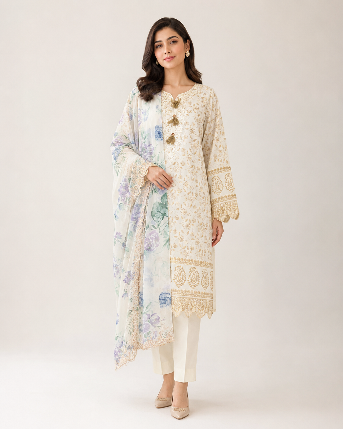 Neck-Embroidered Plain Lawn Suit — No. 179