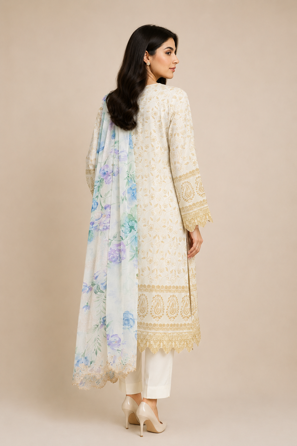 Neck-Embroidered Plain Lawn Suit — No. 179
