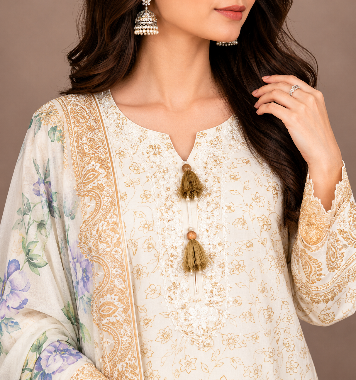 3 piece embroided light skin color