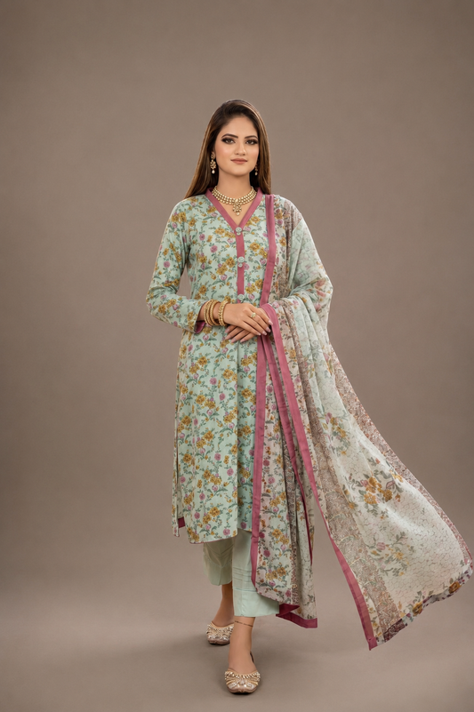 Premium Summer Slub-Cotton Floral Suite